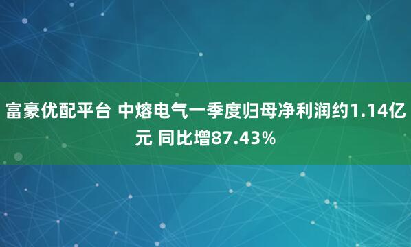 富豪优配平台 中熔电气一季度归母净利润约1.14亿元 同比增87.43%